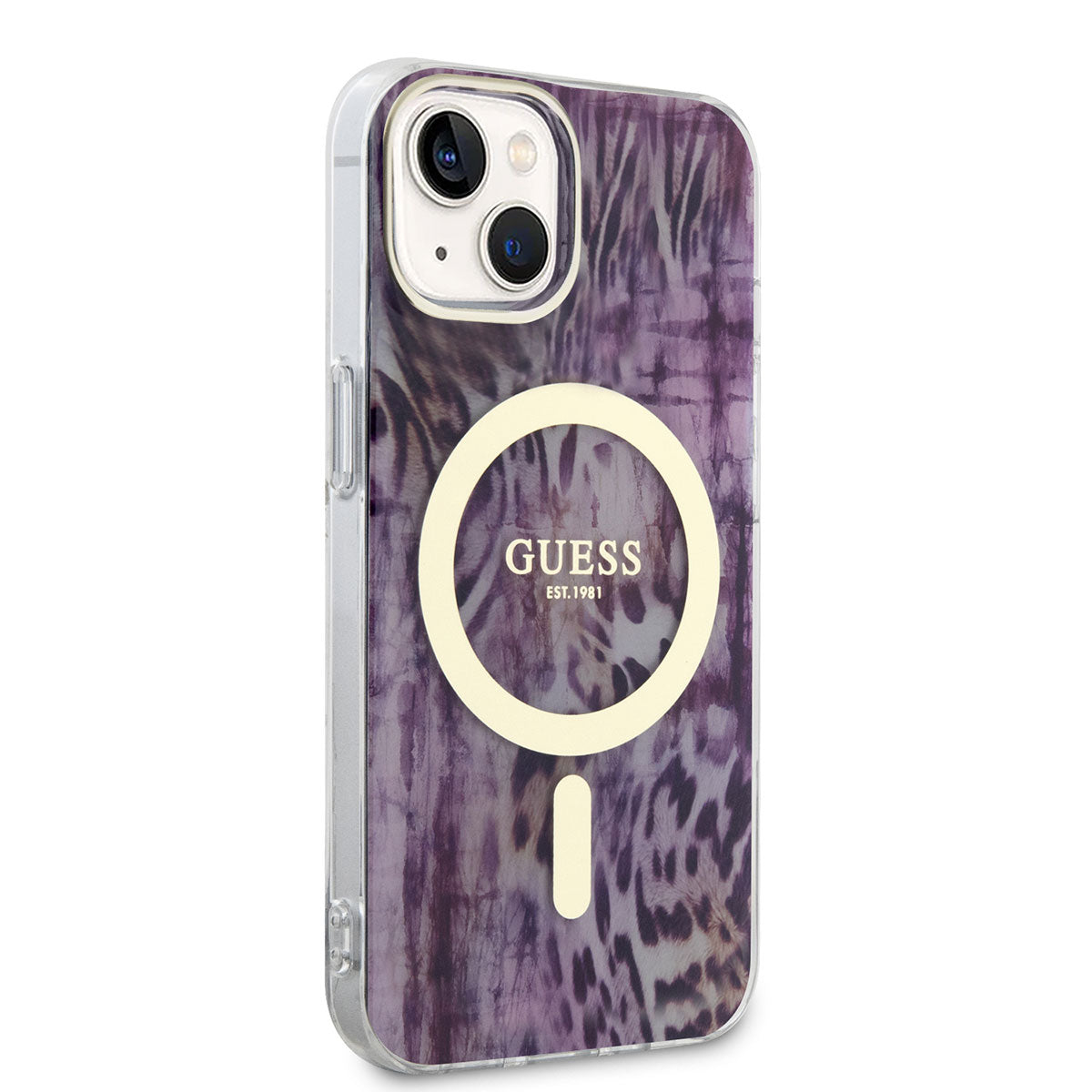 Guess iPhone 14 Magsafe Şarj Özellikli Leopar Desenli Telefon Kılıfı