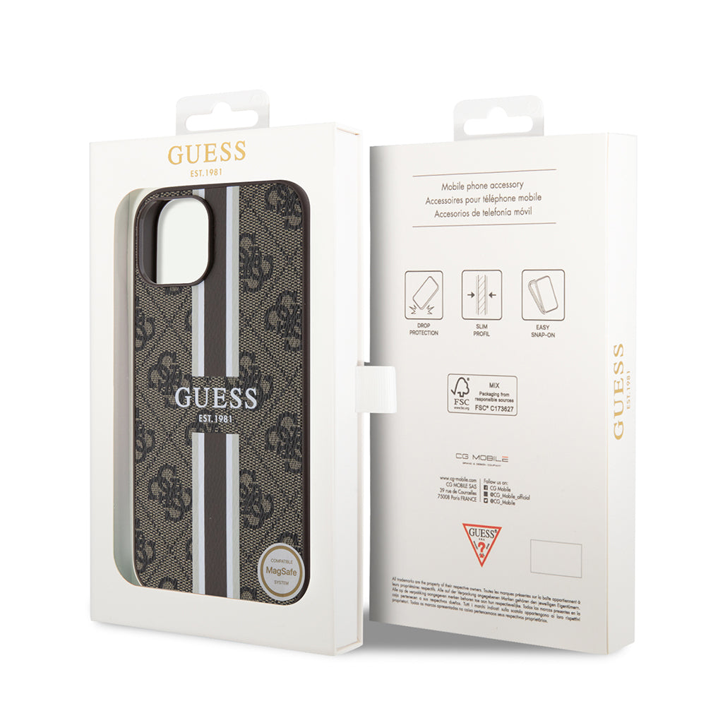Guess iPhone 14 Orjinal Lisanslı M-safe Şarj Özellikli 4G Şerit Tasarımlı Printed Kılıf