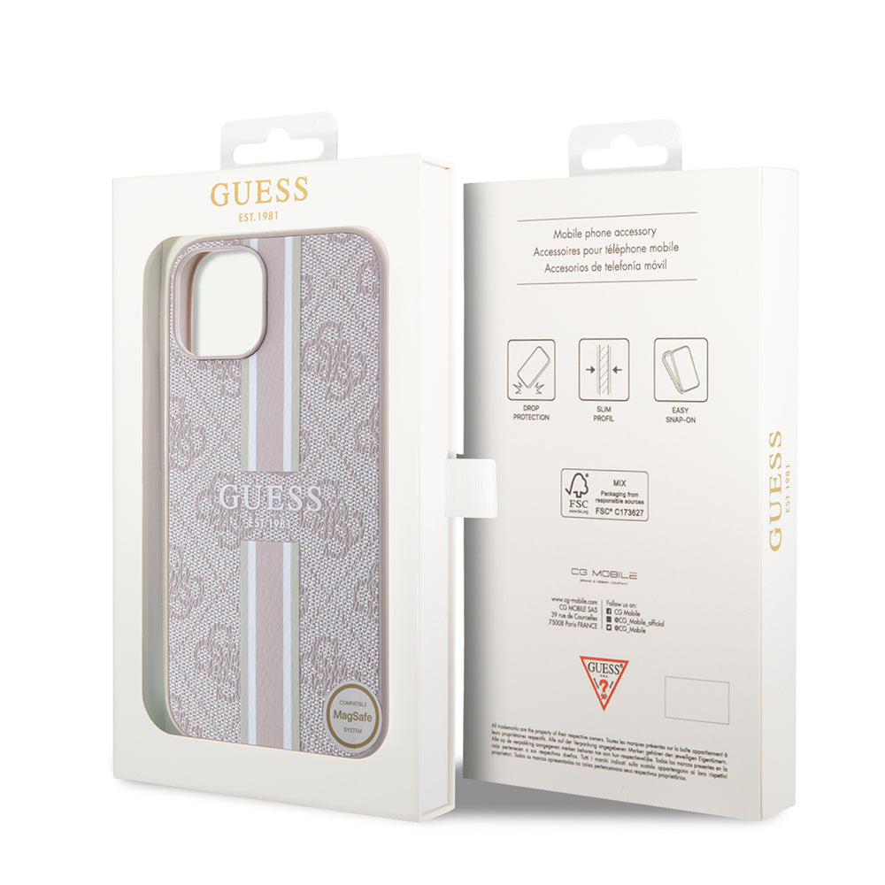 Guess iPhone 14 Orjinal Lisanslı M-safe Şarj Özellikli 4G Şerit Tasarımlı Printed Kılıf