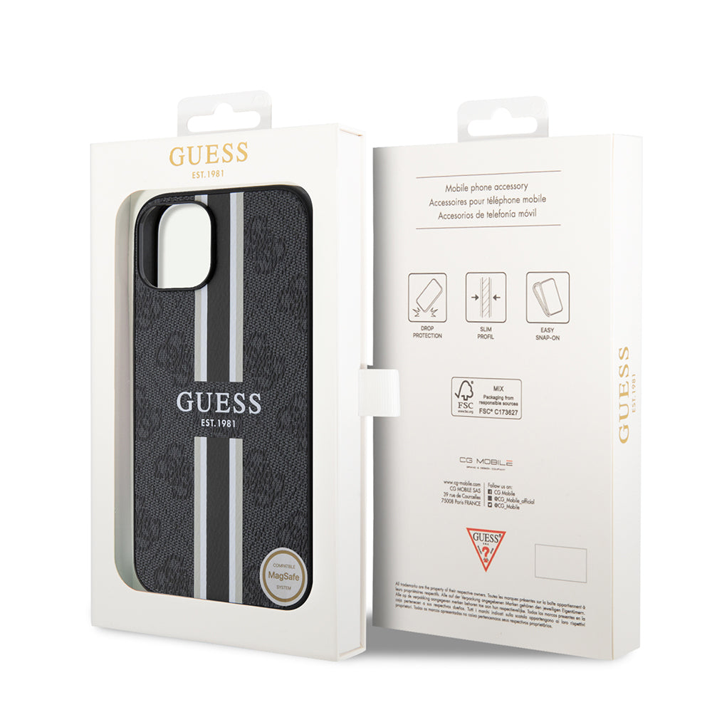 Guess iPhone 14 Orjinal Lisanslı M-safe Şarj Özellikli 4G Şerit Tasarımlı Printed Kılıf
