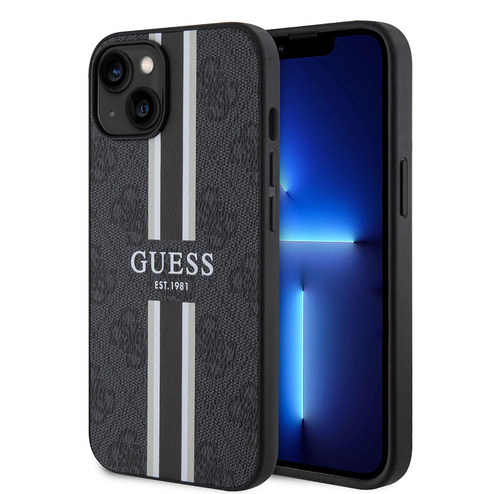 Guess iPhone 14 Orjinal Lisanslı M-safe Şarj Özellikli 4G Şerit Tasarımlı Printed Kılıf
