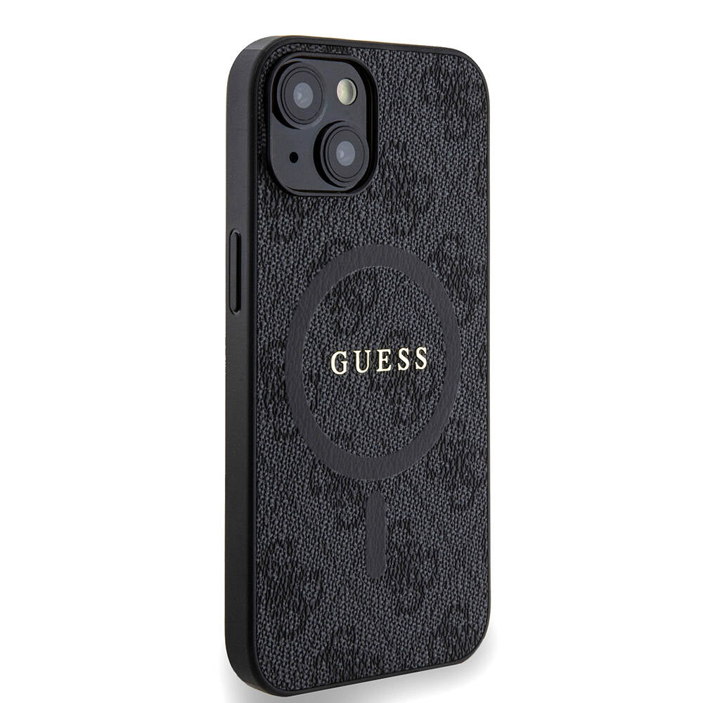 Guess iPhone 14 Orjinal Lisanslı M-safe Şarj Özellikli PU Halkalı 4G Desenli Yazı Logolu Kılıf