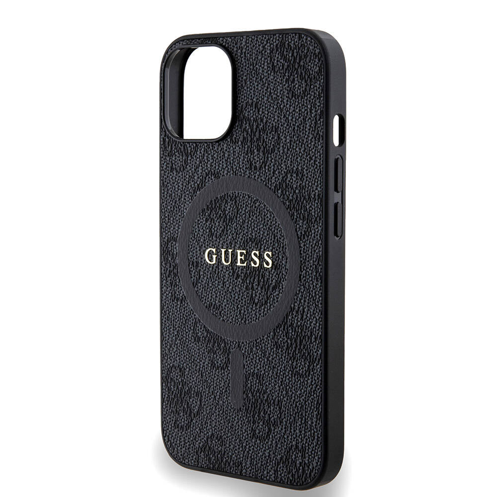 Guess iPhone 14 Orjinal Lisanslı M-safe Şarj Özellikli PU Halkalı 4G Desenli Yazı Logolu Kılıf