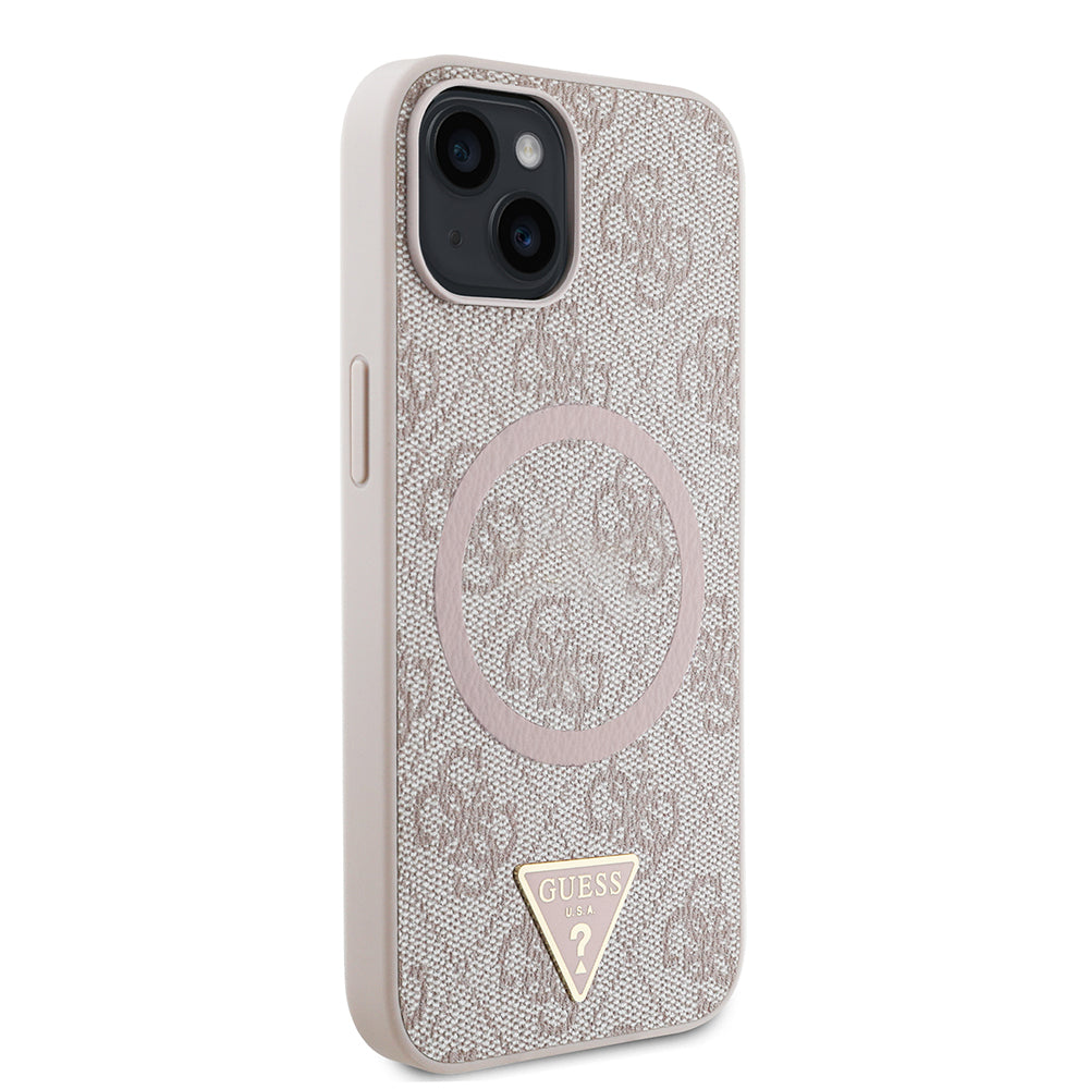 Guess iPhone 14 Orjinal Lisanslı M-safe Şarj Özellikli PU Üçgen Logo 4G Desenli Kılıf