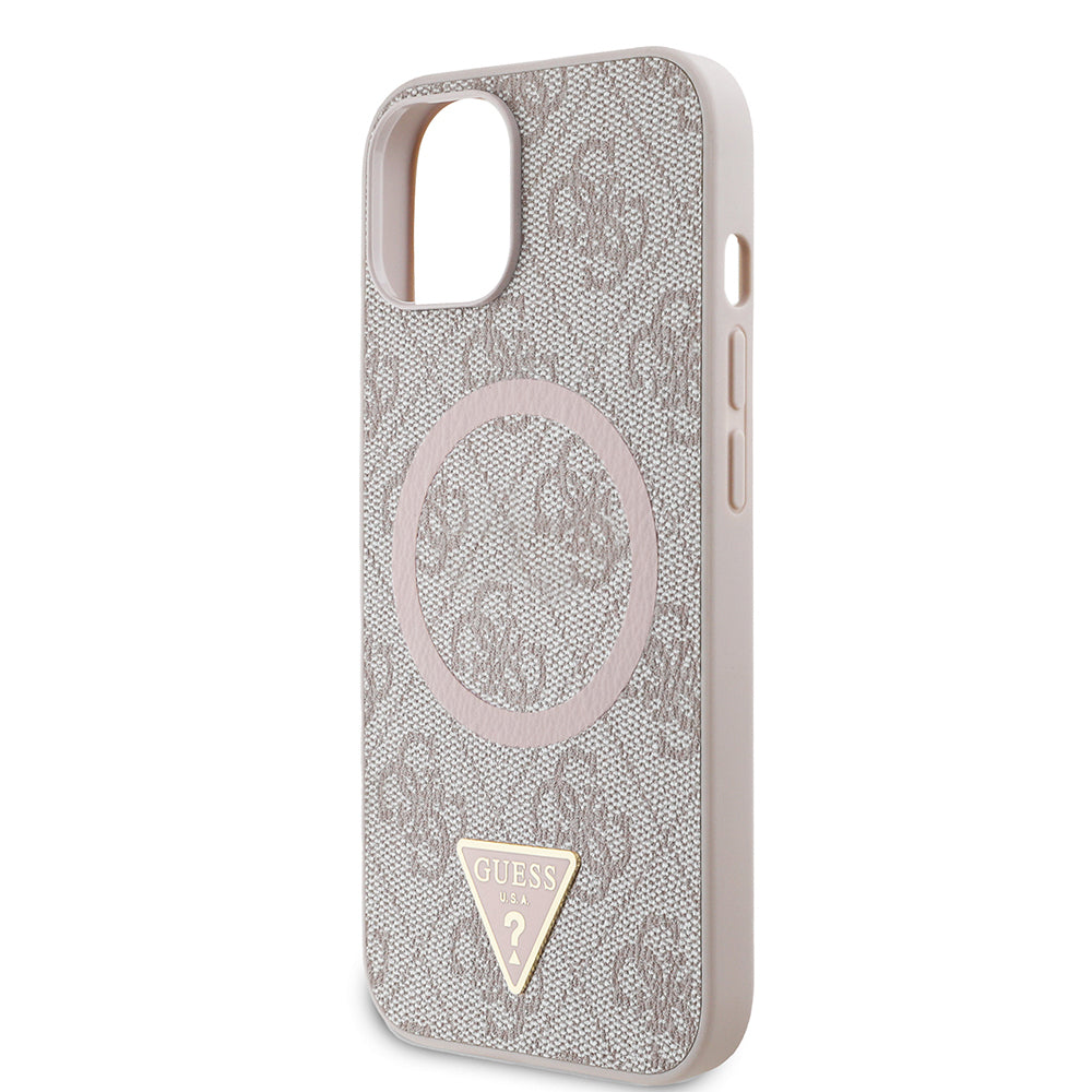 Guess iPhone 14 Orjinal Lisanslı M-safe Şarj Özellikli PU Üçgen Logo 4G Desenli Kılıf