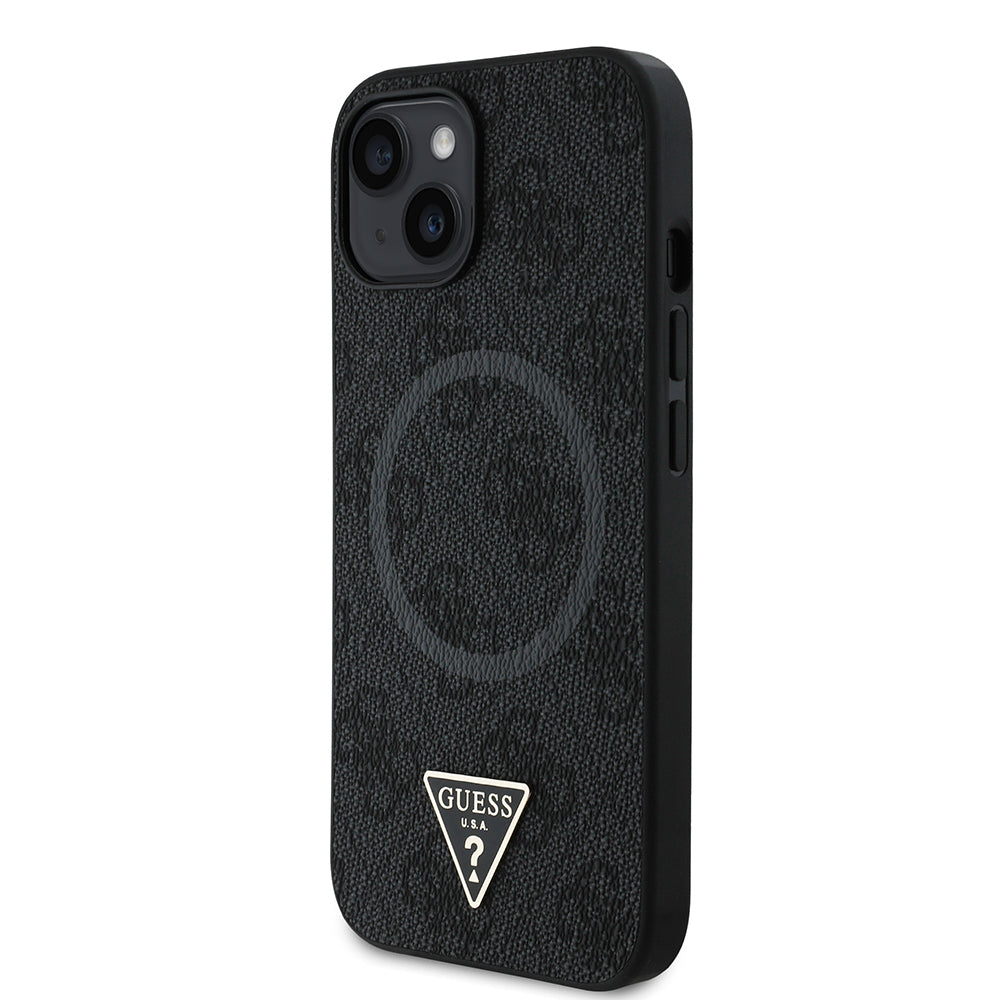 Guess iPhone 14 Orjinal Lisanslı M-safe Şarj Özellikli PU Üçgen Logo 4G Desenli Kılıf