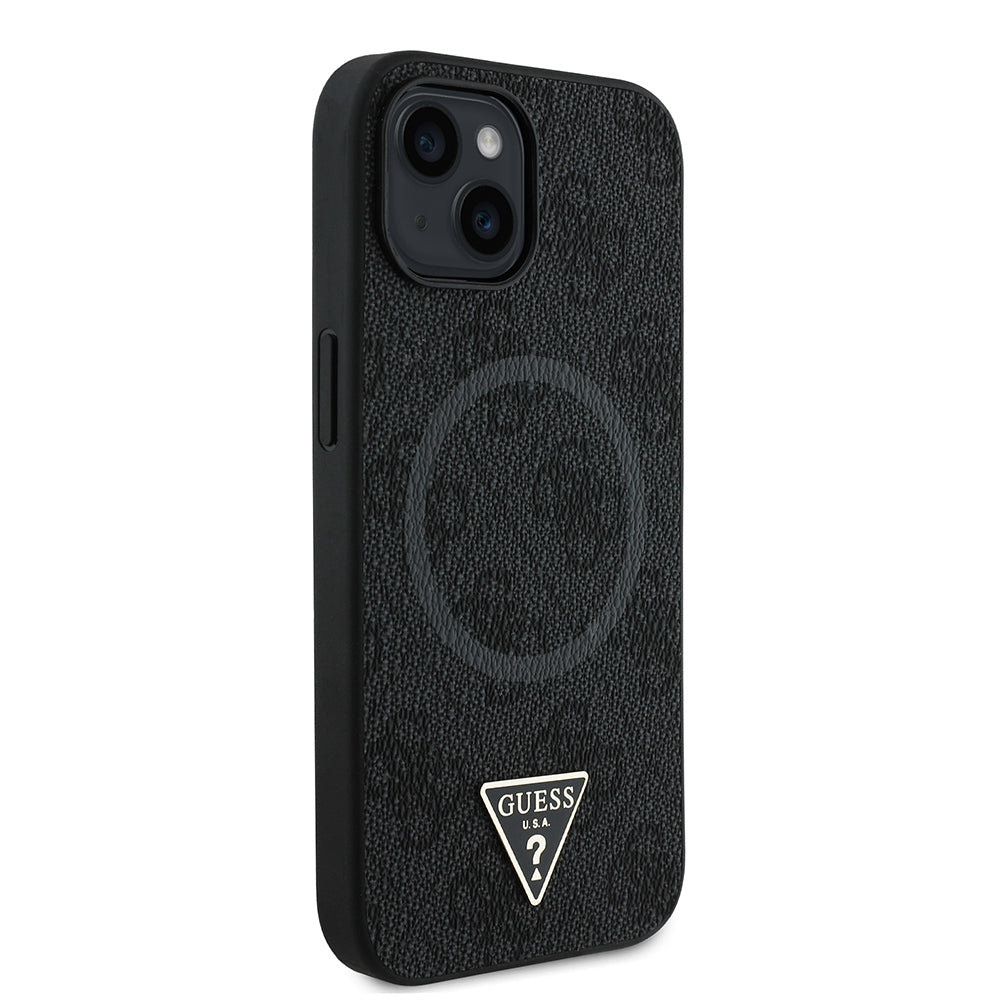 Guess iPhone 14 Orjinal Lisanslı M-safe Şarj Özellikli PU Üçgen Logo 4G Desenli Kılıf