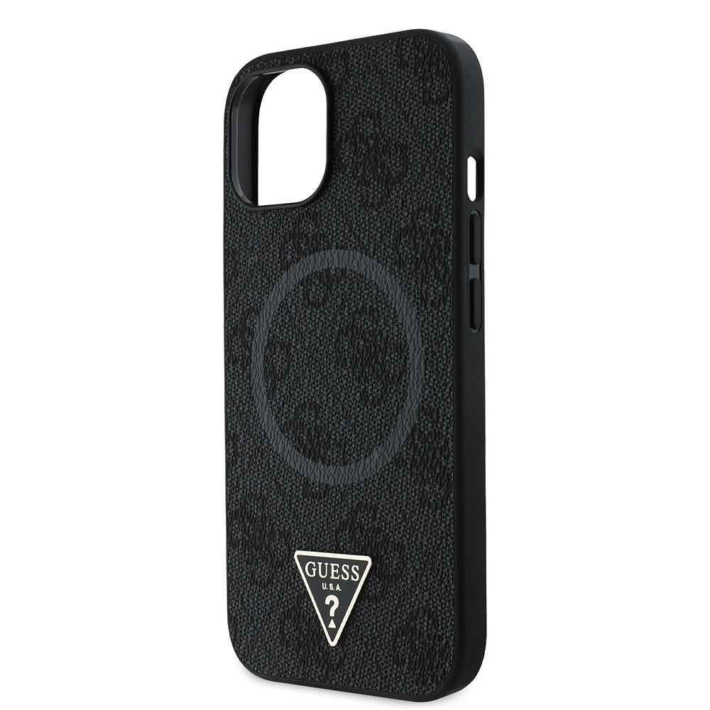 Guess iPhone 14 Orjinal Lisanslı M-safe Şarj Özellikli PU Üçgen Logo 4G Desenli Kılıf