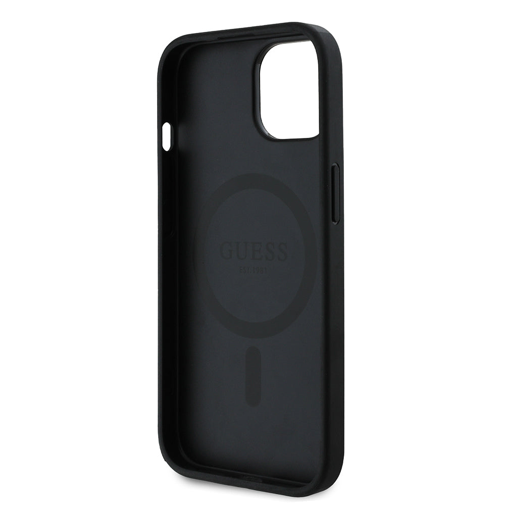 Guess iPhone 14 Orjinal Lisanslı M-safe Şarj Özellikli PU Üçgen Logo 4G Desenli Kılıf