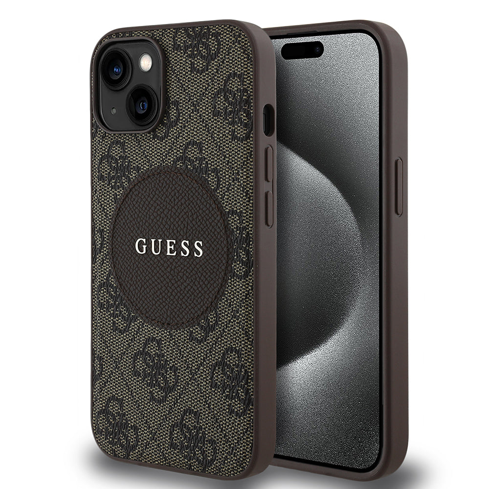Guess iPhone 14 Orjinal Lisanslı M-safe Şarj Özellikli Yazı Logolu Circle Classic Kılıf