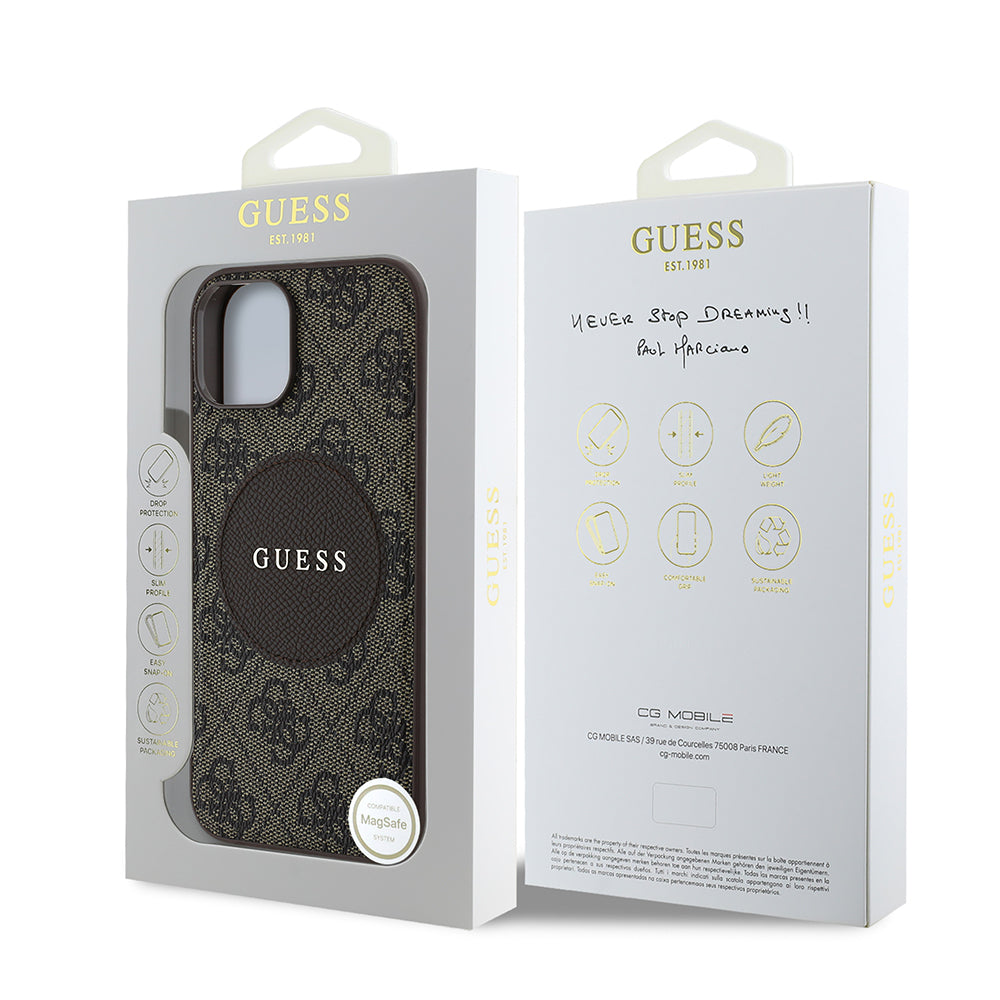 Guess iPhone 14 Orjinal Lisanslı M-safe Şarj Özellikli Yazı Logolu Circle Classic Kılıf