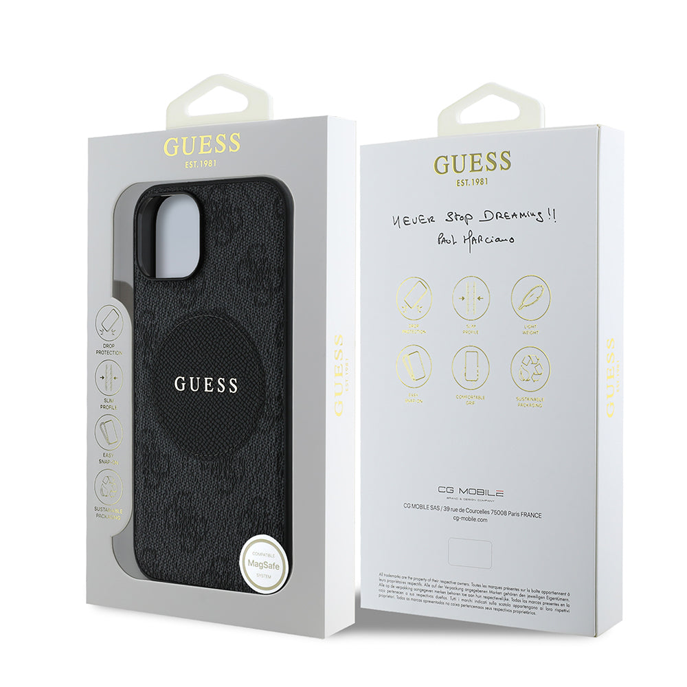 Guess iPhone 14 Orjinal Lisanslı M-safe Şarj Özellikli Yazı Logolu Circle Classic Kılıf
