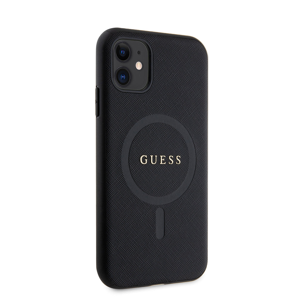 Guess iPhone 14 Orjinal Lisanslı M-safe Şarj Özellikli Yazı Logolu Saffiano Classic Kılıf