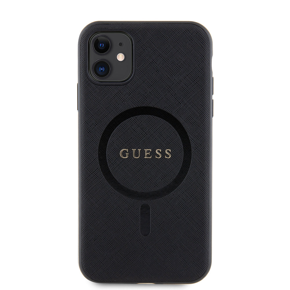 Guess iPhone 14 Orjinal Lisanslı M-safe Şarj Özellikli Yazı Logolu Saffiano Classic Kılıf