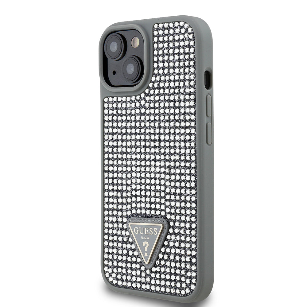 Guess iPhone 14 Orjinal Lisanslı Taşlı Arka Yüzey Üçgen Logolu Telefon Kılıfı
