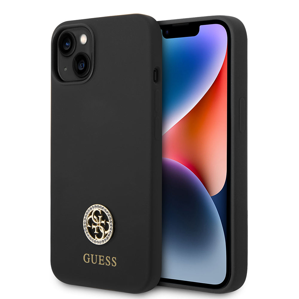 Guess iPhone 14 Orjinal Lisanslı Yazı ve Taşlı 4G Logolu Silikon Kılıf