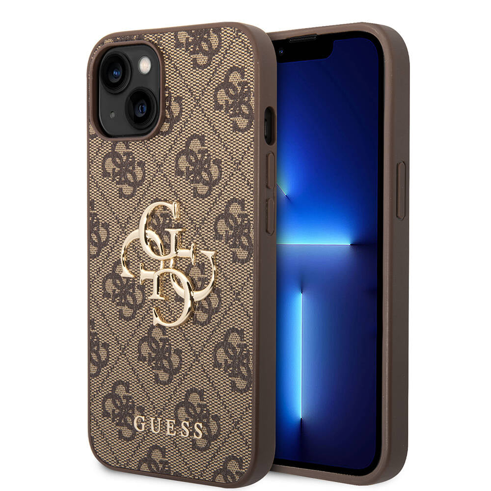 Guess iPhone 14 PU Deri Büyük Metal Logo Dizaynlı Telefon Kılıfı