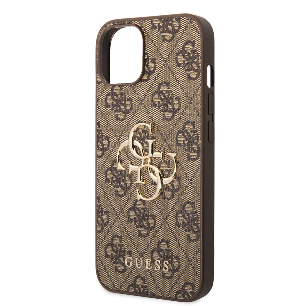 Guess iPhone 14 PU Deri Büyük Metal Logo Dizaynlı Telefon Kılıfı