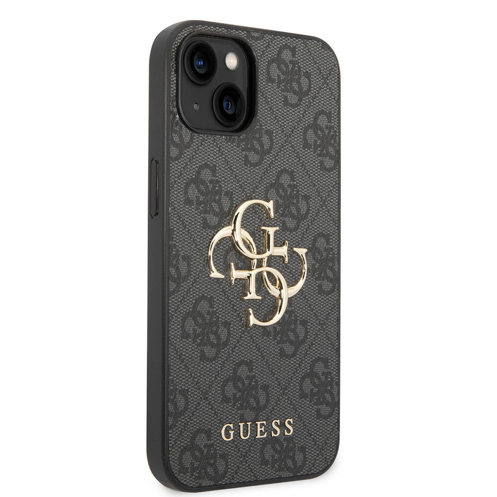 Guess iPhone 14 PU Deri Büyük Metal Logo Dizaynlı Telefon Kılıfı