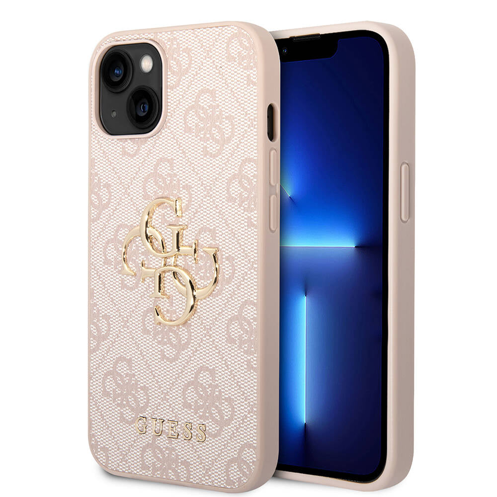 Guess iPhone 14 PU Deri Büyük Metal Logo Dizaynlı Telefon Kılıfı