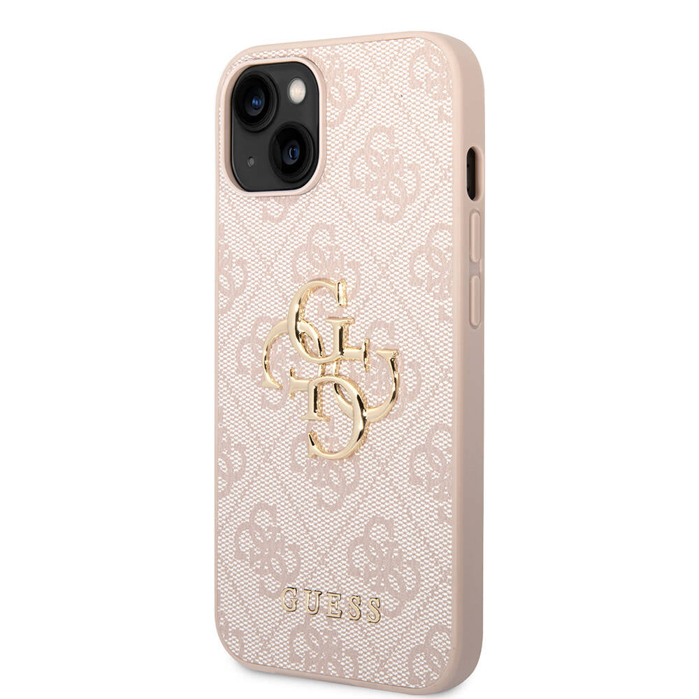 Guess iPhone 14 PU Deri Büyük Metal Logo Dizaynlı Telefon Kılıfı