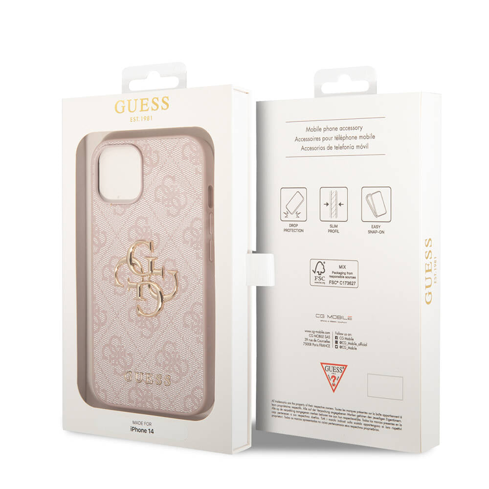 Guess iPhone 14 PU Deri Büyük Metal Logo Dizaynlı Telefon Kılıfı