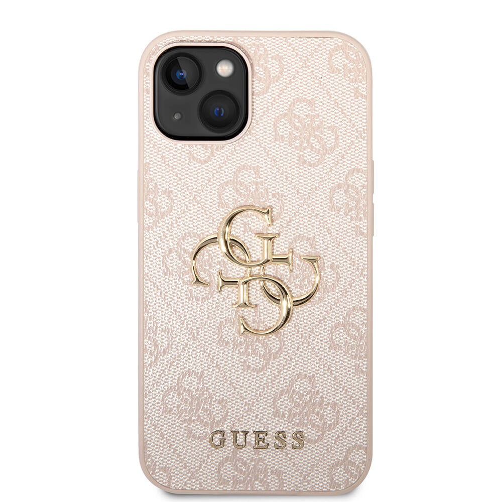 Guess iPhone 14 PU Deri Büyük Metal Logo Dizaynlı Telefon Kılıfı