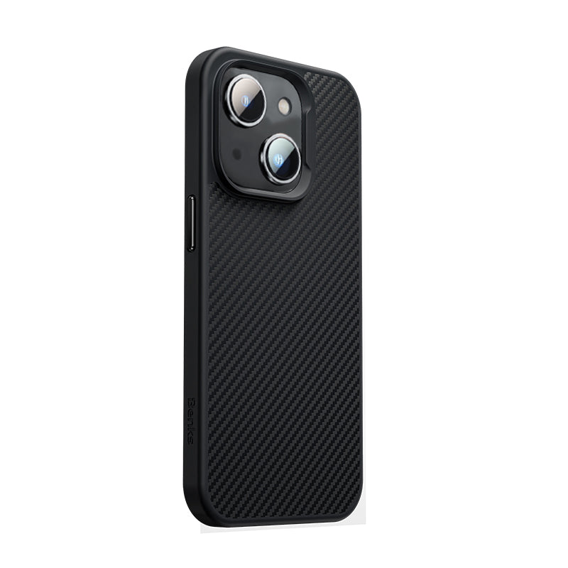 Benks iPhone 14 Karbon Fiber M-safe Şarj Özellikli 600D Hybrid Kevlar Kılıf