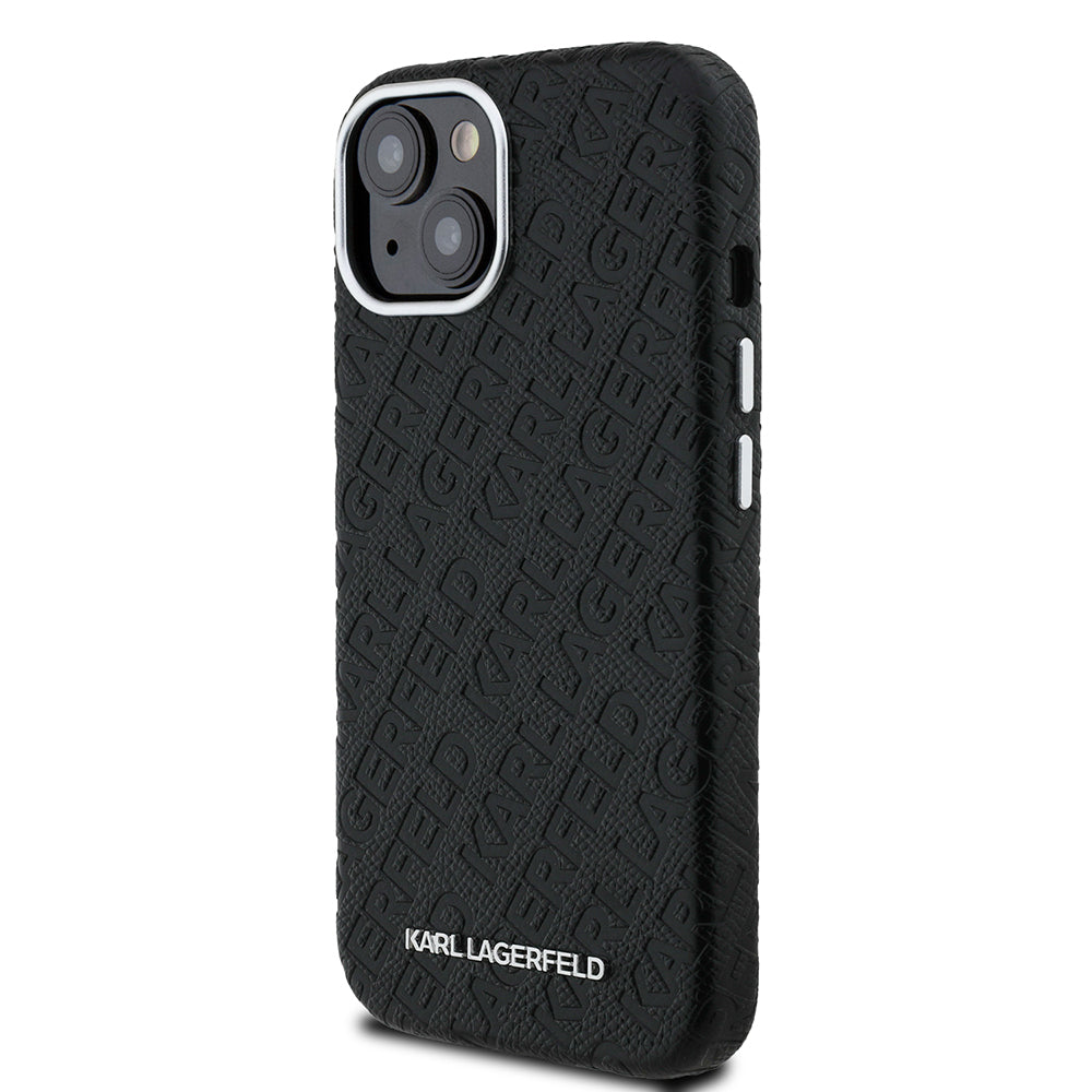 Karl Lagerfeld iPhone 14 Orjinal Lisanslı PU Deri Damgalı Metal Yazı Logolu Telefon Kılıfı