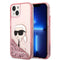 Karl Lagerfeld iPhone 14 Kılıf Sıvılı Simli Karl Head Dizayn Telefon Kılıfı