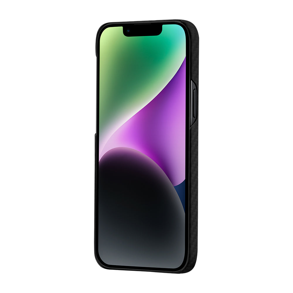 Pitaka Ultra-Slim Classic Serisi iPhone 14 M-safe Şarj Özellikli 1500D Aramid Fiber Black-Grey Twill Kılıf