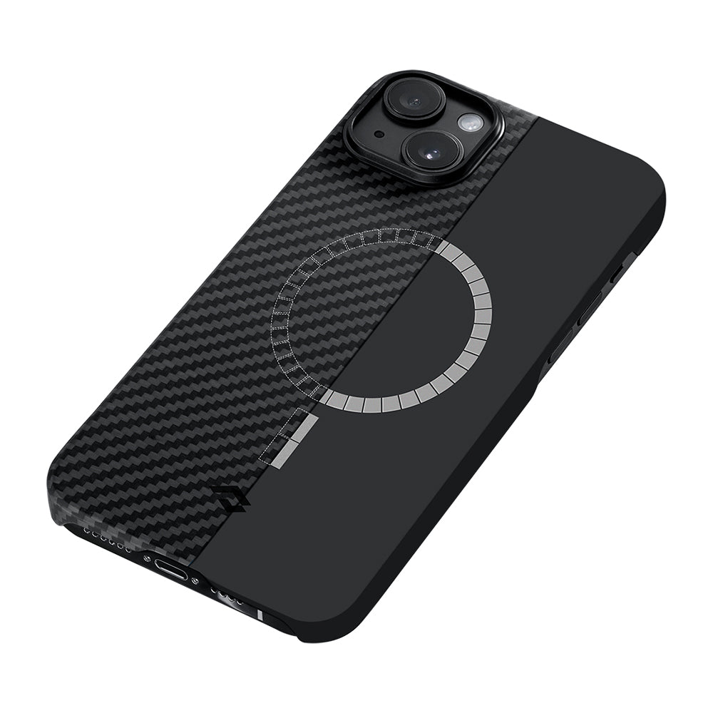 Pitaka Ultra-Slim Classic Serisi iPhone 14 M-safe Şarj Özellikli 1500D Aramid Fiber Black-Grey Twill Kılıf