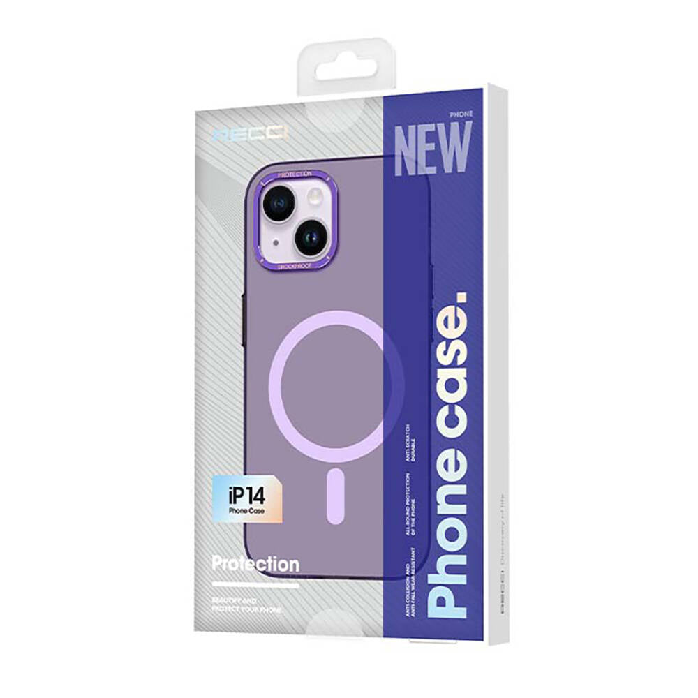 Recci Glaze Serisi iPhone 14 M-safe Şarj Özellikli Metal Kamera Çerçeveli Kılıf