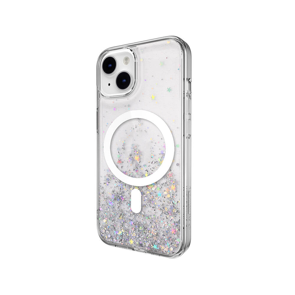 Switcheasy Starfield-M iPhone 14 M-safe Şarj Özellikli Parlayan Simli Şeffaf Lisanslı Kılıf