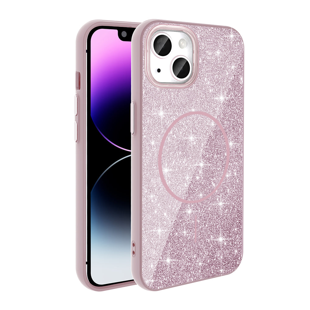 Cepax iPhone 14 M-safe Şarj Özellikli Parlayan Simli Okso Kılıf
