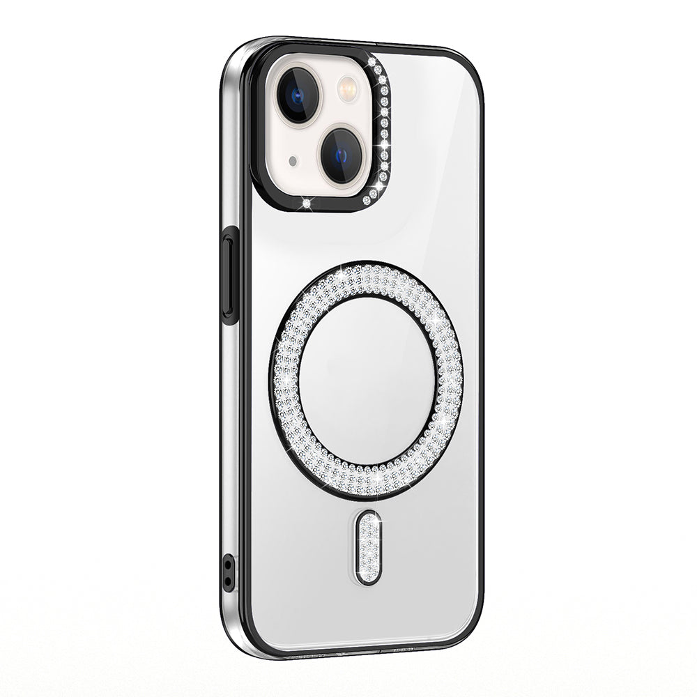Cepax iPhone 14 Pırlanta Taş Tasarımlı M-safe Şarj Özellikli Karetta Silikon Kılıf