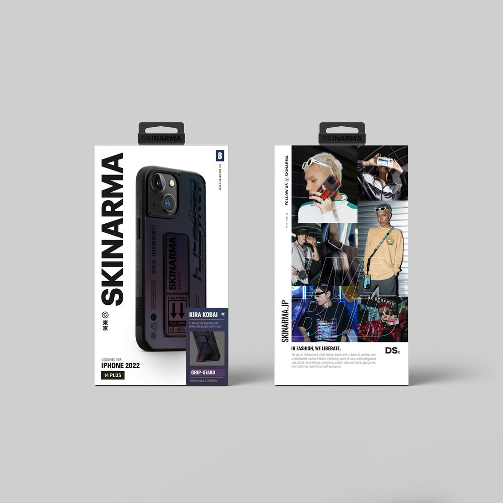 SkinArma iPhone 14 Holografik Tasarımlı Standlı Deri Görünümlü Kira Kobai Telefon Kılıfı