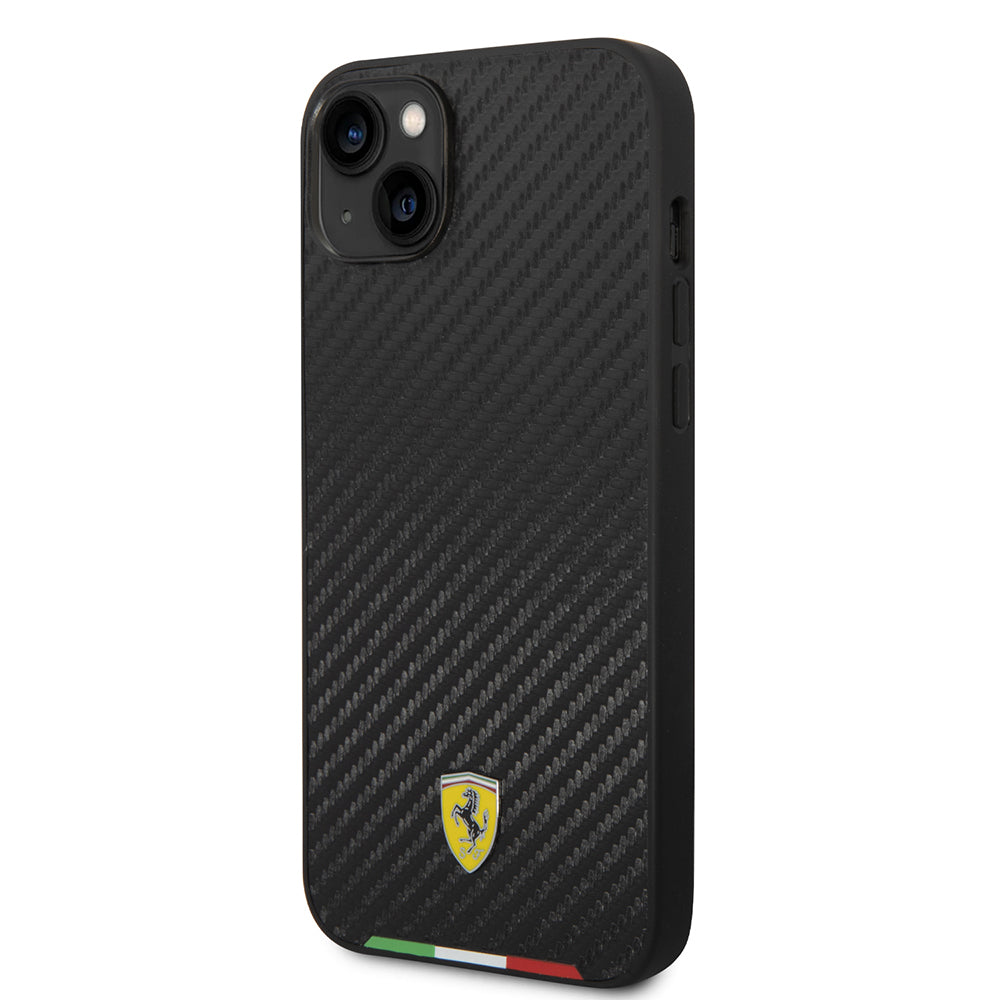 Ferrari iPhone 14 Plus Orjinal Lisanslı M-safe Şarj Özellikli Karbon İtalyan Bayrak Dizayn Kılıf