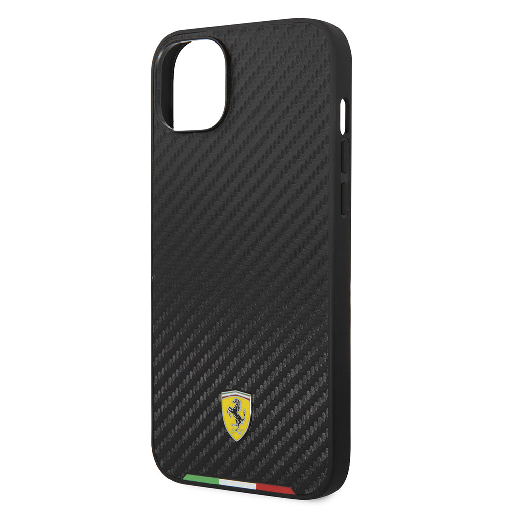Ferrari iPhone 14 Plus Orjinal Lisanslı M-safe Şarj Özellikli Karbon İtalyan Bayrak Dizayn Kılıf