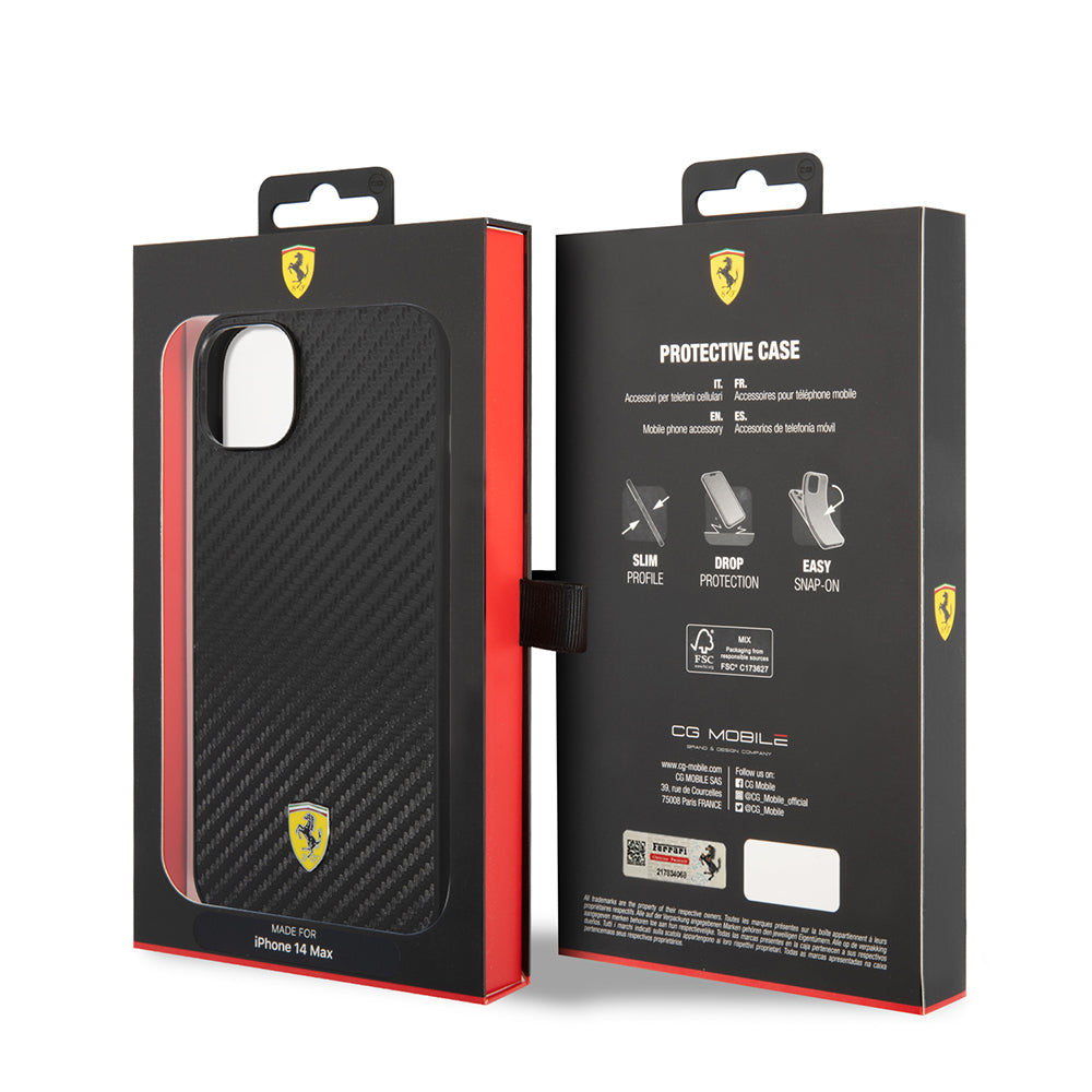Ferrari iPhone 14 Plus Orjinal Lisanslı M-safe Şarj Özellikli Karbon İtalyan Bayrak Dizayn Kılıf