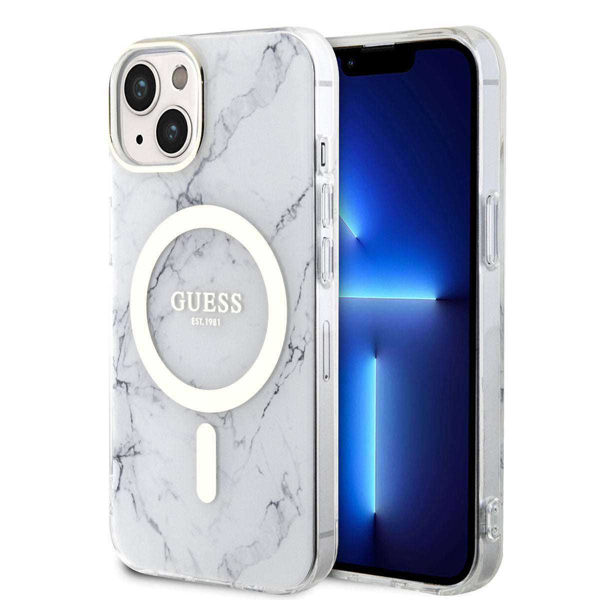 Guess iPhone 14 Plus Magsafe Şarj Özellikli Mermer Desenli Telefon Kılıfı