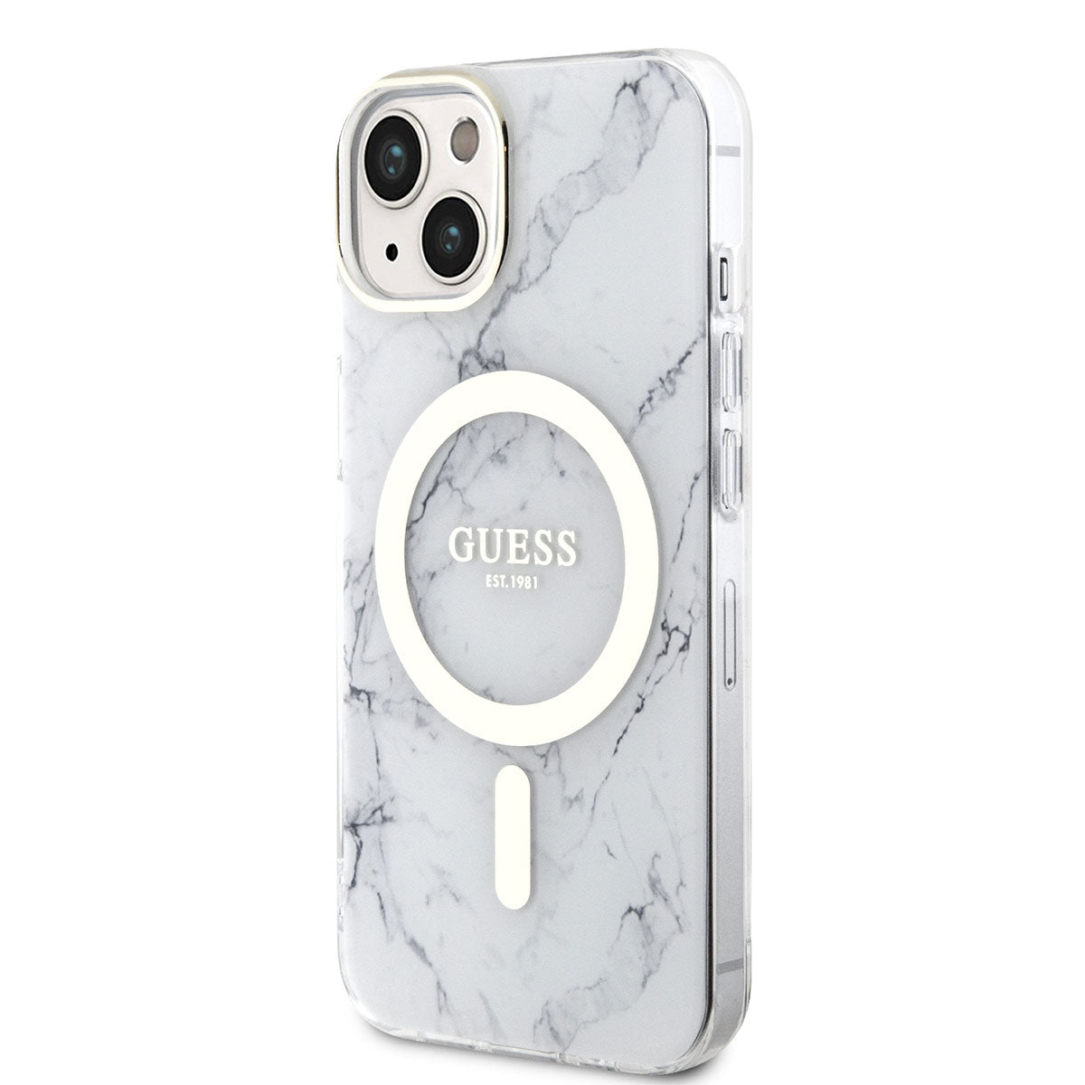 Guess iPhone 14 Plus Magsafe Şarj Özellikli Mermer Desenli Telefon Kılıfı