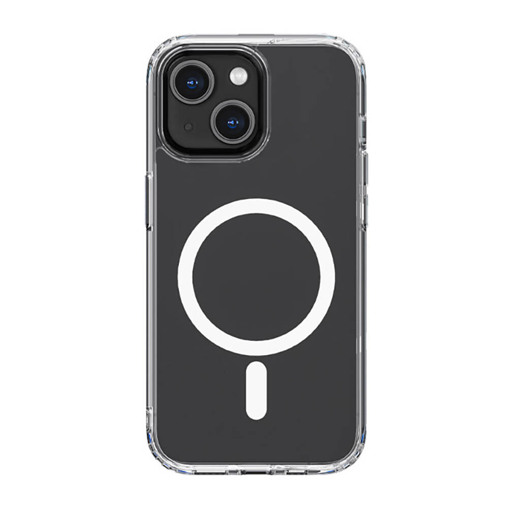 Recci Magnetik Suction Serisi iPhone 14 Plus M-safe Şarj Özellikli Airbagli Şeffaf PC Arka Yüzey Kılıf