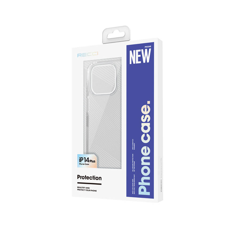 Recci Magnetik Suction Serisi iPhone 14 Plus M-safe Şarj Özellikli Airbagli Şeffaf PC Arka Yüzey Kılıf