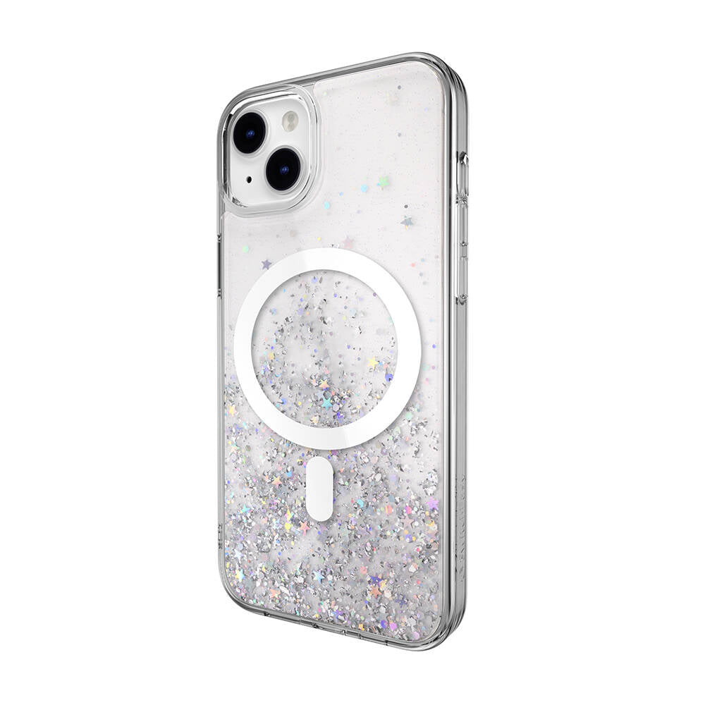 Switcheasy Starfield-M iPhone 14 Plus M-safe Şarj Özellikli Parlayan Simli Şeffaf Lisanslı Kılıf