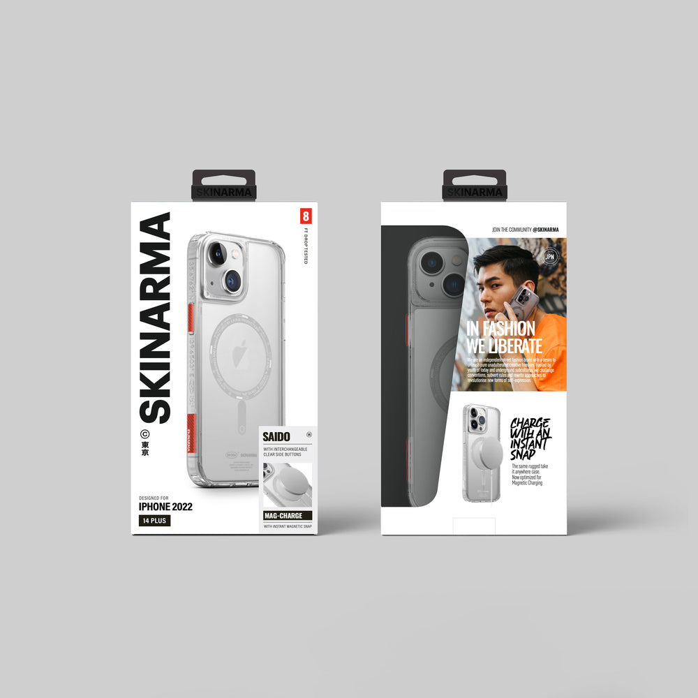 SkinArma iPhone 14 Plus Şeffaf Airbag Tasarımlı M-safe Şarj Özellikli Saido Telefon Kılıfı