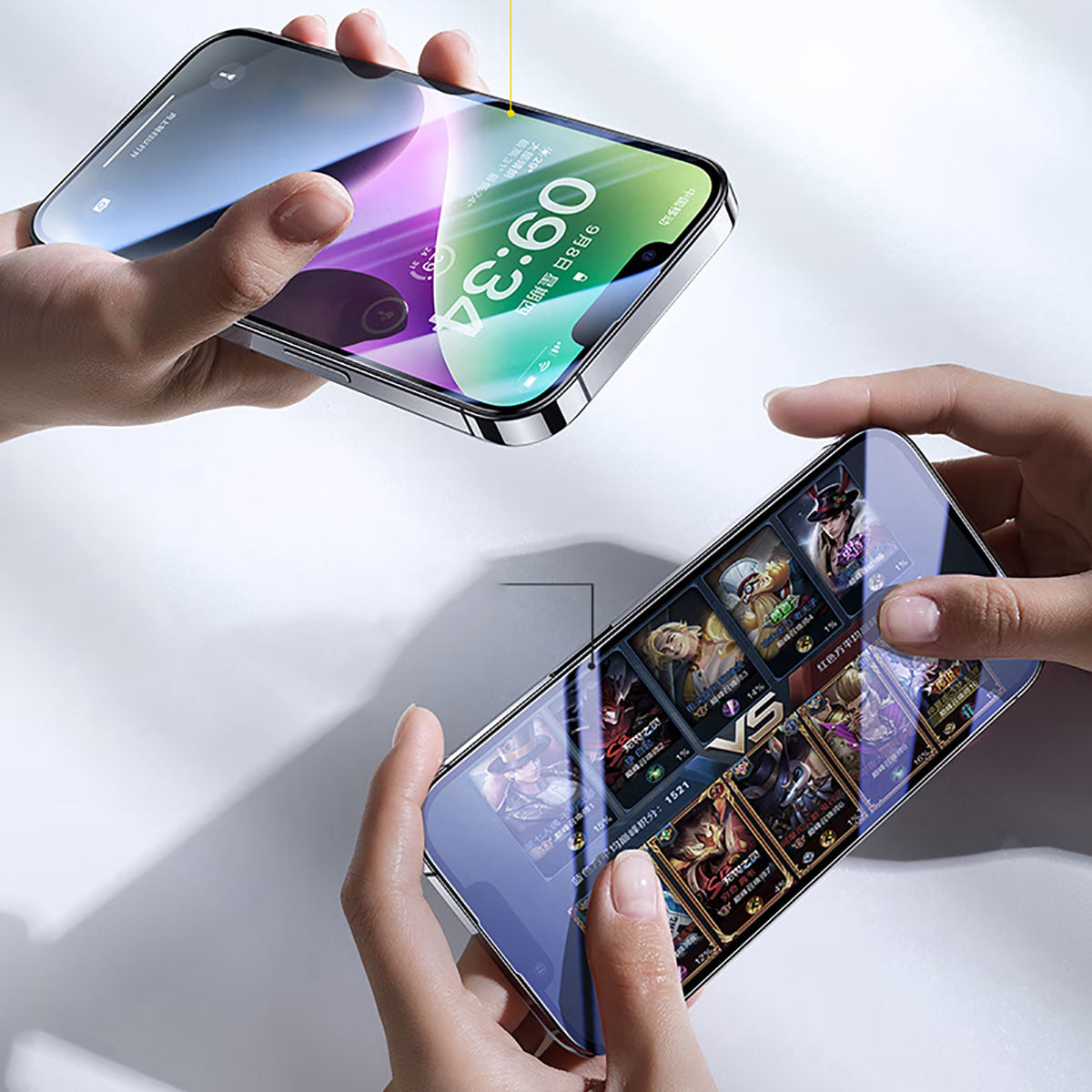 Wiwu CZ-003 iPhone 14 Plus Mavi Işık Teknolojili Hidrofobik ve Oleofobik Parlama Önleyici Cam Ekran Koruyucu