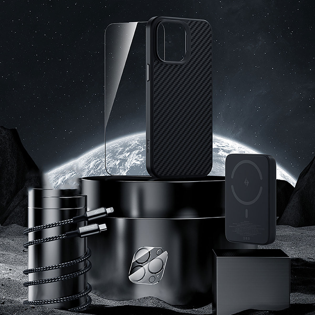 iPhone 14 Pro Benks Grand Combo 5in1 Aksesuar Seti Kılıf-Ekran Koruyucu-Lens Koruyucu-Kablo-Powerbank - 5