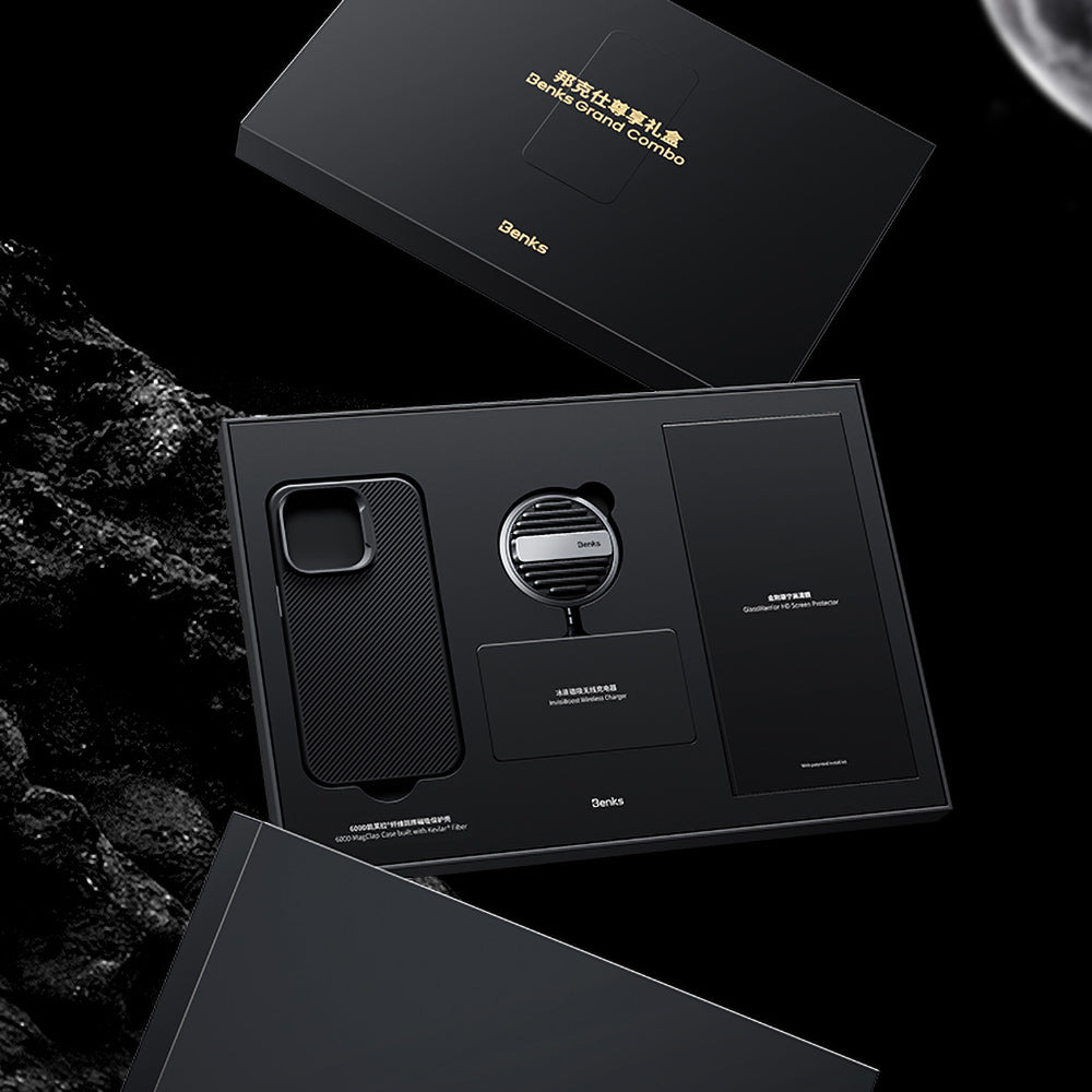 Benks Grand Combo MFM01 iPhone 14 Pro 3in1 Aksesuar Seti Kılıf-Ekran Koruyucu-Kablosuz Şarj Aleti