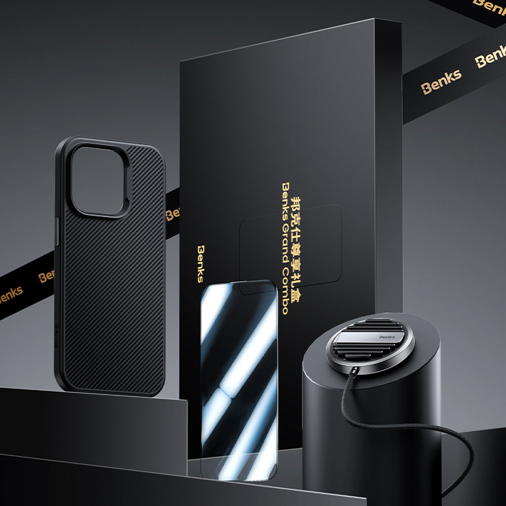 Benks Grand Combo MFM01 iPhone 14 Pro 3in1 Aksesuar Seti Kılıf-Ekran Koruyucu-Kablosuz Şarj Aleti